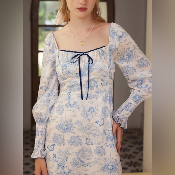 SIMPLE RETRO MILA ELEGANT SQUARE NECK CONTRAST PRINT DRESS SIZE S - Picture 7 of 16